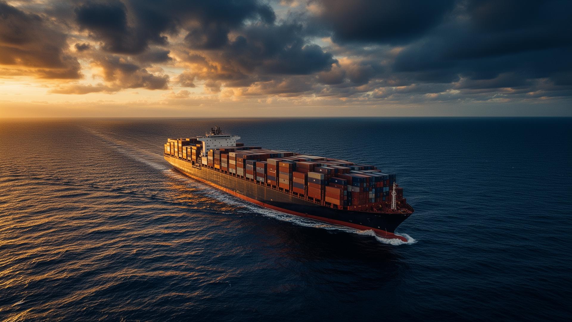 Cargo container ship at sea